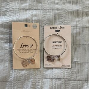 Unwritten Silver-Tone Charm Bangle Bracelets with Moonstone Accent